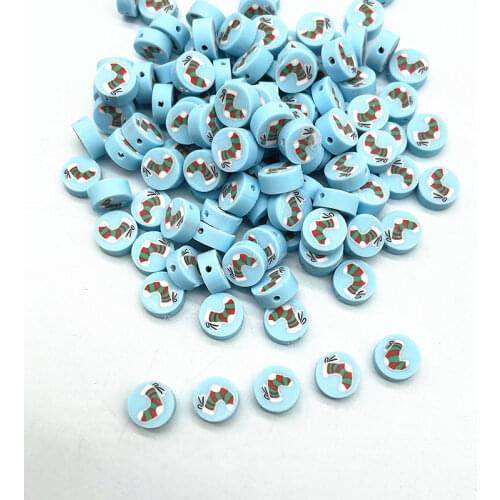 30pcs 10mm Christmas Pattern Beads Polymer Clay Spacer Loose Beads for Jewelry Making DIY Handmade Bracelet Accessories #02