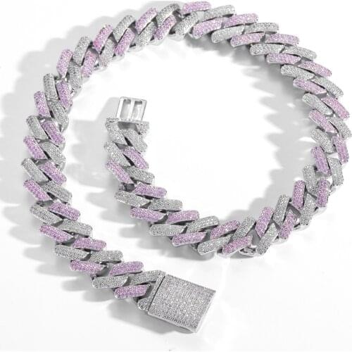 Pink 20MM Miami Cuban Link Chain Iced Out Necklace Bling Micro Paved CZ Hip Hop Jewelry Gifts