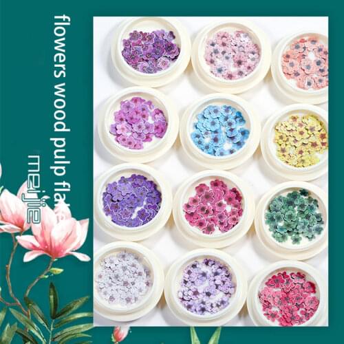A Box of About 50 Pieces of Colored Flower Wood Pulp Nail Pieces Simulation Flower Nail Art Sequins Manicure Decoration Gift Hot