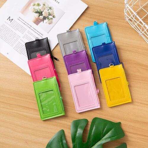 Men Women ID Card Holder Candy Color Leather Bank Credit Card Holder Wallet Gift Box Slim Business Card Case Wallets Purse 1PCS