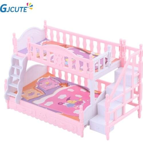 Children Play House For Barbie Doll Accessories Simulation European Furniture Princess Double Bed With Stairs Toys