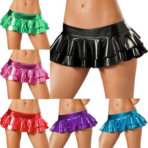 Hot Sexy Women Metallic Mini Micro Skirt Wet Look Shiny Short Pantskirt Clubwear Ladies Night Club Wear