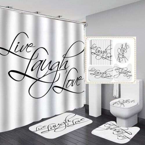 Live Laugh Love Letter Shower Curtain With Non Slip Rug Mat Bathroom Curtains Waterproof Polyester Bathroom Curtain with Hooks