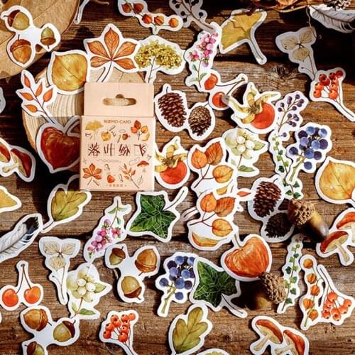 46pcs\box Vintage Falling Leaves Plant Stickers Scrapbooking Decoration Journal Album Diy Mark Label Sticker Flakes Stationery