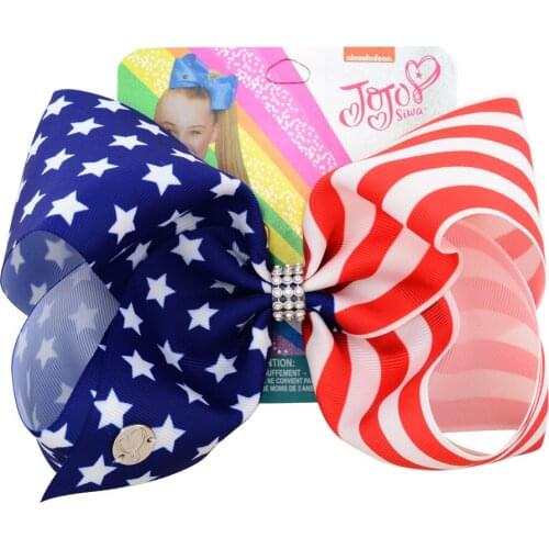 NEW Hair Bow Hair Clip 8Inch Bowknot Barrette Pentagram Red and white stripes Grosgrain Ribbon Headwear OEM Drop Shipping