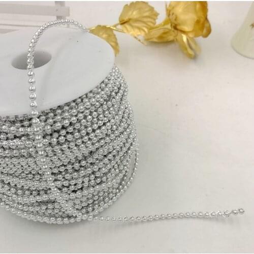 Size 3mm Silver pearl Beads 5 Meters Cotton Line Chain pearls Garland Wedding Party Decoration Bride Bouquet Accessories