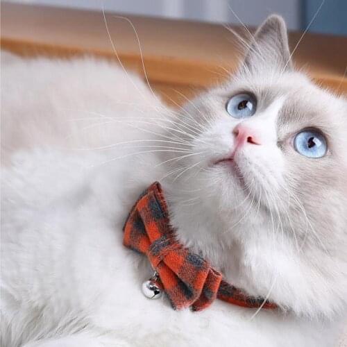 Colorful Plaid Grid Cat Collars Cotton Striped Bowknot Necklace Bulldog Chihuahua Bow Tie Puppy Small Dog Party Bandana Collar