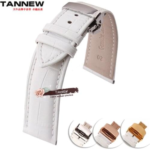 18mm 20mm 22mm white leather strap watch strap and durable buckle butterfly free shipping
