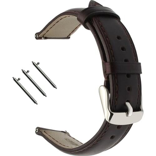 Genuine Leather Watchband for Garmin Vivoactive 3 Ticwatch 2 / E Samsung Gear Sport Quick Release Watch Band Steel Clasp Strap