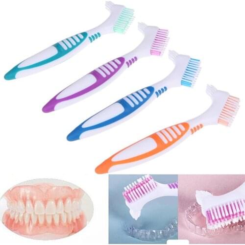 Denture Cleaning Brush Bristles & Ergonomic Rubber Handle Multi-Layered Bristles False Teeth Brush Oral Care Tool