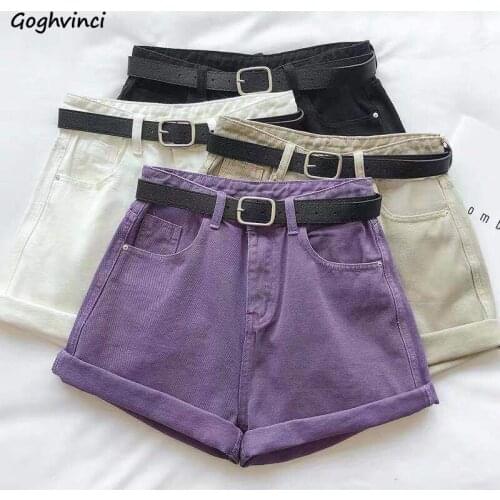 Shorts Women Summer Denim Solid Crimping All-match High-waist Wide-leg Students Korean-style Casual Streetwear Chic Slim Simple