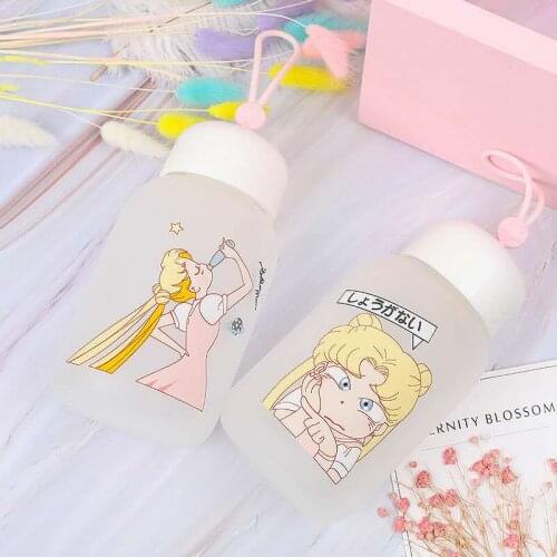 Sailor Moon Silicone Glass Bottles Kawaii Water Bottle with One Straw Glasses Cute Cups Waterbottle Girl Gift Eco Friendly Glass