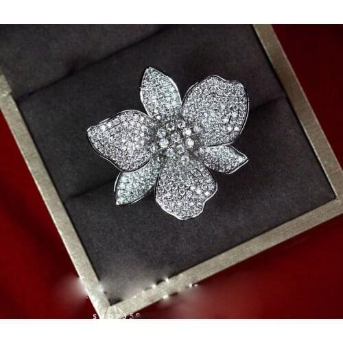 Super Sparkling Silver Wedding Rings for Women Flower Shape Paved Round Zircon Stone Engagement Promise Rings Trendy Jewelry