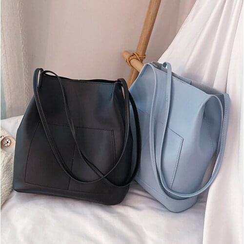Retro Womens Shoulder Bag Large Capacity Handbags Designer Luxury Bucket Bag Casual PU Leather Ladies Handbags
