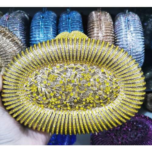 Female Yellow Blue Color Crystal Diamond Bag Women Metal Evening Clutches Bags Wedding Minaudiere Clutch Bridal Handbags Purses