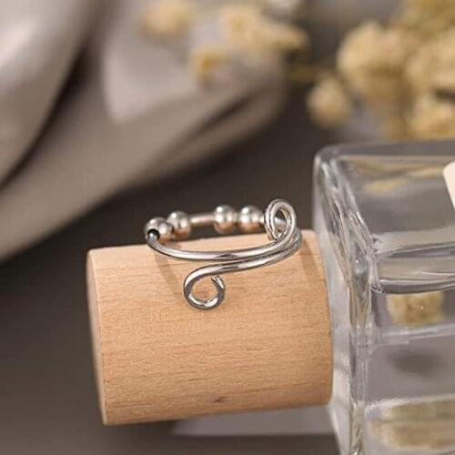 Women Rotatable Fidget Beads Rings Anti Stress Anxiety Spinner Opening Peace Ring Valentines Day Jewelry Gifts T21F