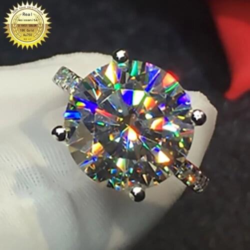 18K Au750 White Gold Women Ring Moissanite Diamonds 6 7 8 9 10 Carat Round Elegant Wedding Party Engagement Anniversary Ring