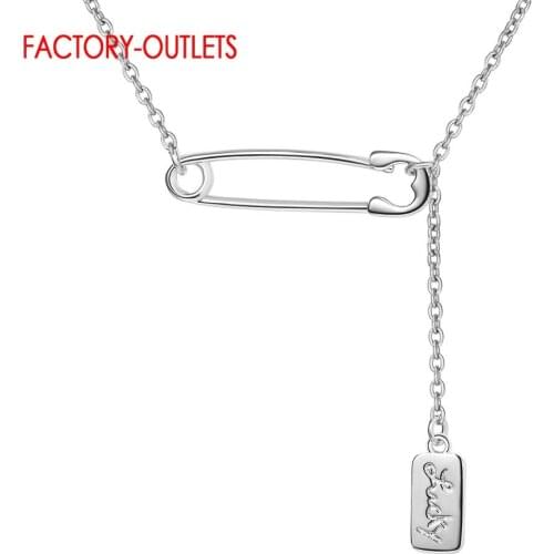 Sterling Silver Genuine 925 Pendant Necklace For Women Wedding Party Pin Shape Pendant Necklace Jewelry White Gold Gold Colors