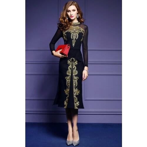 ZUOMAN Women Autumn Luxury Embroidery Dress Festa Female Elegant Black Retro Robe Femme High Quality Designer Mesh Vestidos