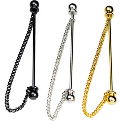 10pcs/lot Angle Collar Pin With Chain Screw Ball End Collar Bar Tassel Collar Pin Sticker Women and Mens Jewelry Accessory