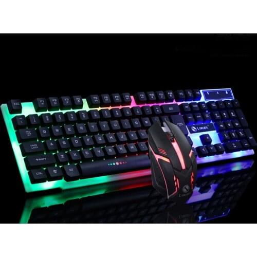2021 Colorful LED Illuminated Backlit USB Wired PC Rainbow Gaming Keyboard Mouse Set Gaming Mouse and Keyboard Kit Home Office