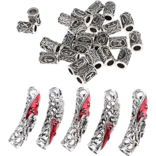 29 Count Norse Viking Runes Dreadlocks Beads Metal Hair Beards Pendants Rings Bracelet Retro DIY Accessories Tubes