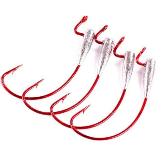 50pcs 2g /3.5g Weighted Worm Hook Carbon Steel Offset Curved Shank Barb Wide Gap Fishing Hooks for Soft Plastic Baits Lure Bass
