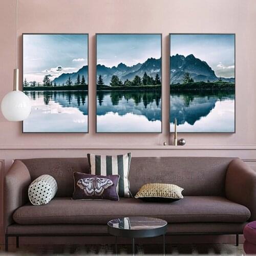 Alpine Lake Landscape Picture Scandinavian Poster Scenery Nature Canvas Wall Art Print Painting Modenr Nordic Home Decoation