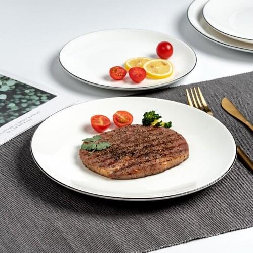 Japanese-Style White Ceramic Plate Household Steak Plate Round Western Food Knife and Fork Plate Dessert Plate Sushi Plate