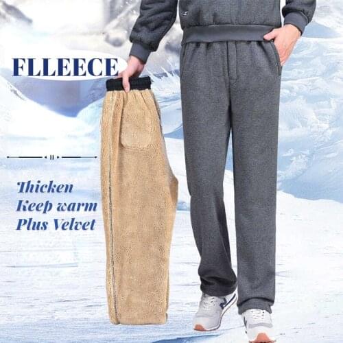 HOUZHOU Winter Warm Pants Men Black Thick Trousers Male Grey Classic High Waisted Pants Fleece Cashmere Plus Velvet Pants 5XL
