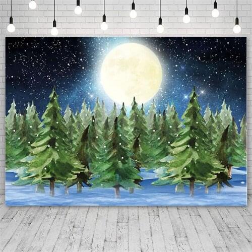 Avezano Merry Christmas Tree Winter Background Pine Snowflakes Stars Moon Night Decor Children Backdrops Photo Studio Photophone