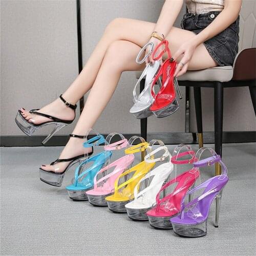 Stripper Heels Party Transparent Sandals For Women Flip Flops Stilettos Female Clear High Heels Platform Shoes Black Red White