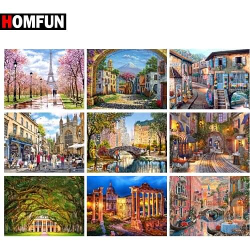 HOMFUN Square Round Drill 5D Diamond Painting Environmental Crafts Full Diamond Embroidery "City Natural Flower " Home decor