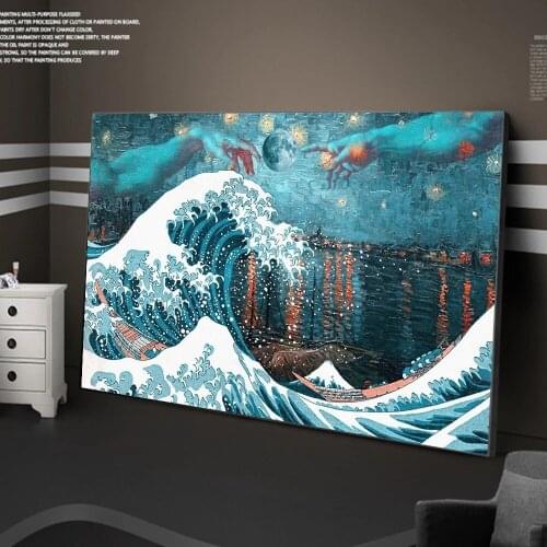 Great Wave Kanagawa Surfing Pictures Mount Fuji Background Ukiyo Painter Katsushika Hokusai Painting Posters Prints Canvas Photo