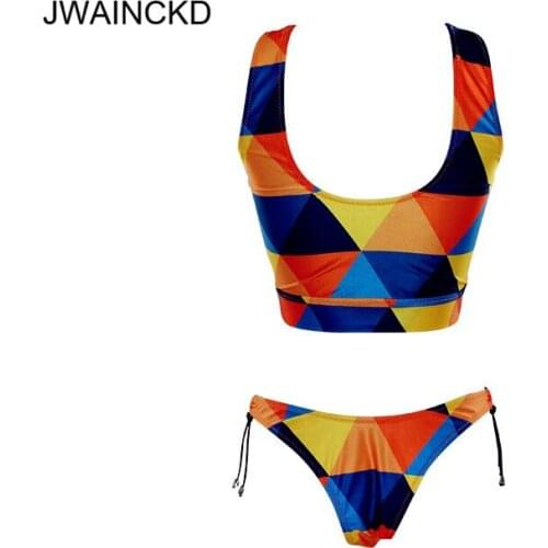 JWAINCKD Bikini Set 2019 Mujer Sexy Swimsuit Front Strap Warp String Bathing Suit Swimwear Women Print Bandage Low Waist Biquini