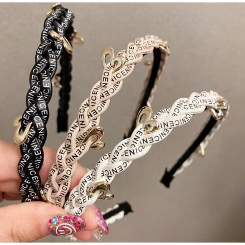 Korea INS leather letter hairbands twist braid love sweet girls classic hair hoop