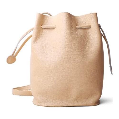 Fashion Cowskin Genuine Leather Crossbody Women Bag Lady Bucket Bags Girls Simple Shoulder Strap Message Bag Composite Bag