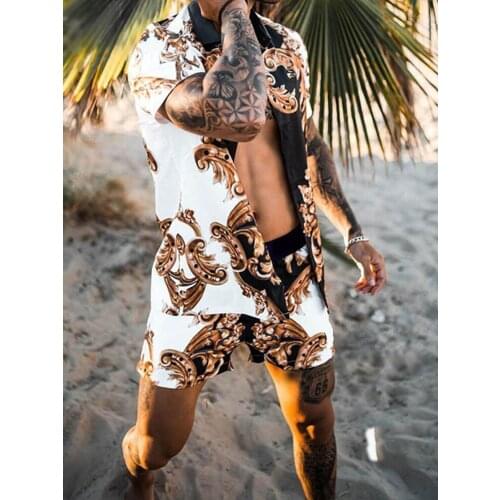 2021 Plaid Mens Sets Casual Mens Hawaiian Gothic Suits Printed Short Sleeve Button Shirt Beach Shorts Sand Beach Two-Piece