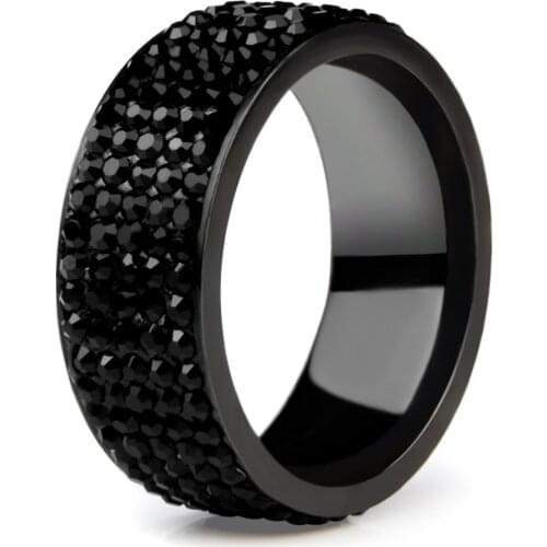 High Quality Punk Rock Stainless Steel Black Ring Men Blue Red Green Crystal Ring For Women Wedding Ring Jewelry 6 7 8 9 10 11