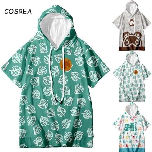New Game Animal Crossing T Shirt Boys Girls Tom Nook Cosplay Tshirts Animal Leaves Tops Short Sleeve Hooded T Shirts Men Women