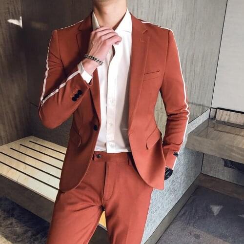 New Korean Shoulder Stripe Mens Suit 2020 Spring Casual Slim Fit Men Suits for Wedding Business Formal Dress Suit Costume Homme