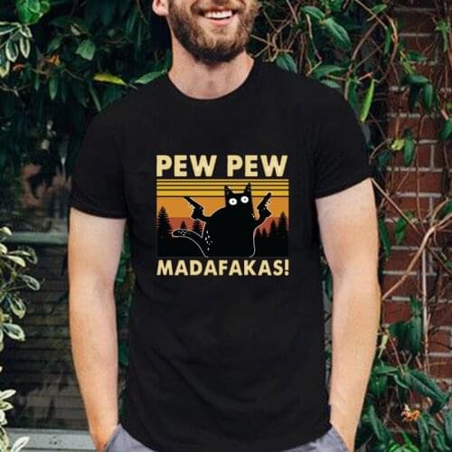 Novelty Pew Pew Madafakas Sloth 100% Cotton T Shirt Funny Anime Cat Vintage Crew Neck Short Sleeve Casual Harajuku Tops