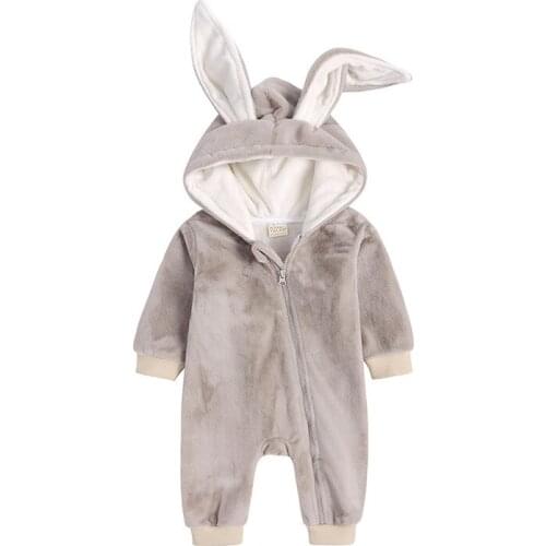 Solid Polyester Thicken Newborn Winter Baby Girl Clothes Unisex Romper One-Pieces Baby Boy Clothes Hooded Zipper Cartoon Autumn