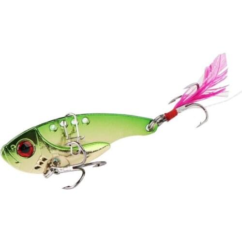 Wholesale 50pcs/lot VIB Metal Fishing Lures Crankbaits Fly Fishing Baits w/ Feather Hook 7gs/4cm 12gs/5.5cms Mixed colors