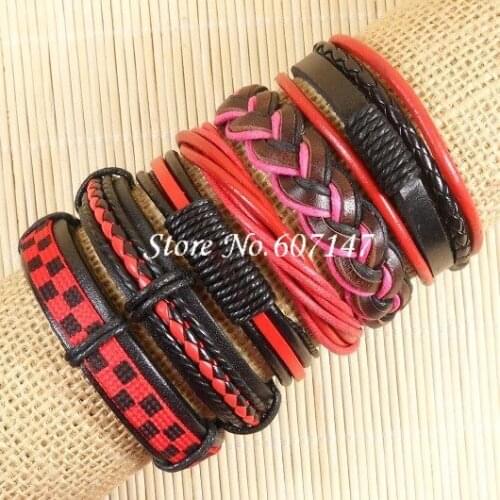Handmade jewelry Wholesale 6pcs/lot ethnic tribal genuine adjustable fashion leather bracelet for women S73
