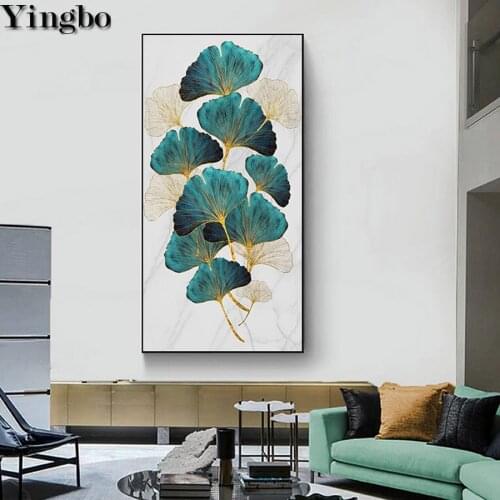Full Diamond Embroidery Green Golden Plant Leaf Abstract Diy Diamond Painting Cross Stitch Needlework Square round Diamond art