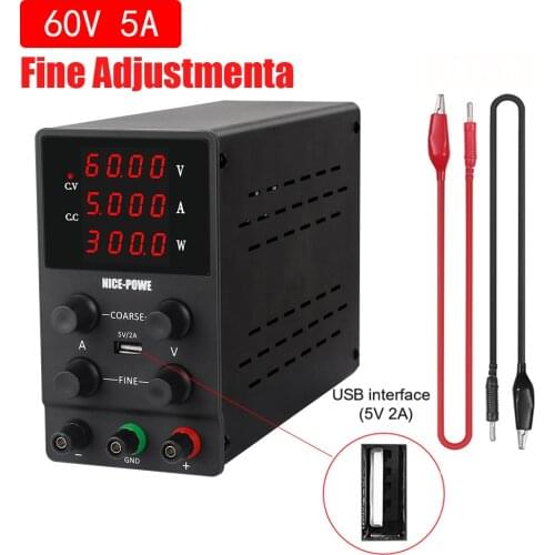 Fine Adjustment 4-Digits Lab Power Supply 60V 5A Mini Adjustable Switching Power Supplies Input 110V 220V For Family Factory Use