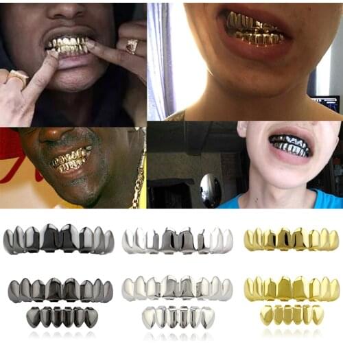 Rock Rapper Dental Grill Hip Hop Gold Teeth Grillz Set Top Bottom Tooth Grills Mouth Teeth Caps Cosplay Party Body Jewelry