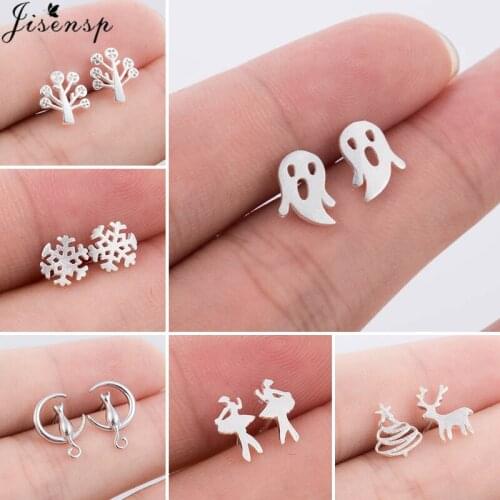Lovely Matte Ghost Stud Earrings for Women Kids Simple Silver Color Snowflake Ballet Earing Halloween Christmas Ear Jewelry 2021