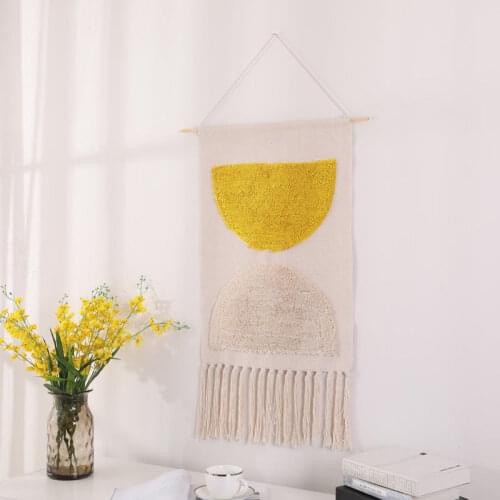 Nordic Ins Cotton and Linen Woven Tassel Tapestry Living Room Study Bedroom Cloth Tapestry Wall Hanging Bedside Decorations